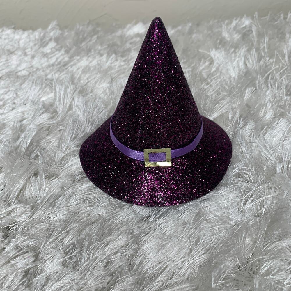 Purple Sparkly Glitter Mini Witches Hat 4" tall 4.5" Wide